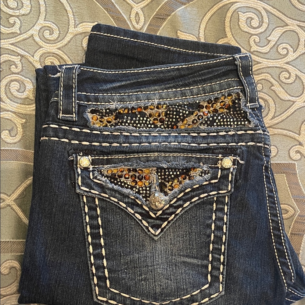 Signature Dark Blue Boot Cut Jeans with Gold Accents